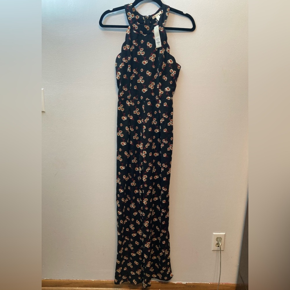 NWT Francesca's Daisy Black Red Floral Jumpsuit Size XS 90s Sleeveless High Neck